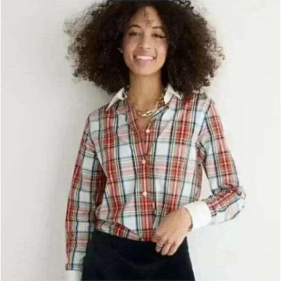 J. Crew Classic Fit Poplin Button Down in Snowy Tartan Plaid Size 8 - Picture 1 of 9
